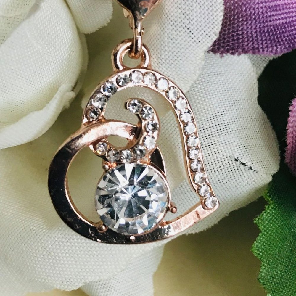 2CT 5A Austrian Crystal 18k Rose Gold Heart Necklace